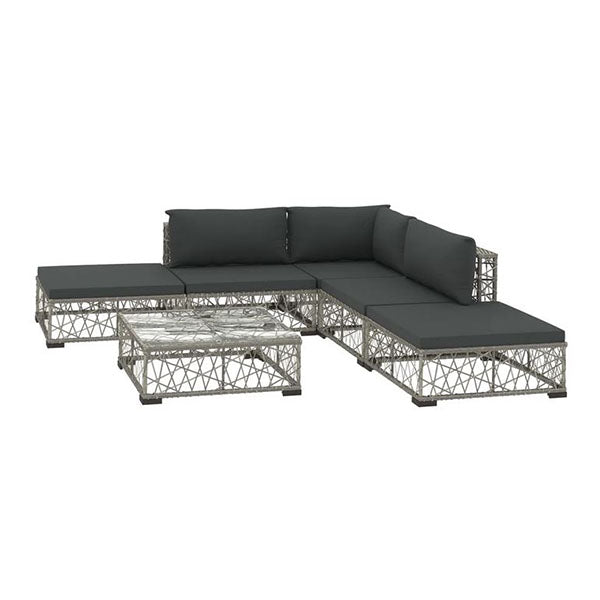 6 Piece Garden Lounge Set With Dark Grey Cushions Pe Rattan Grey