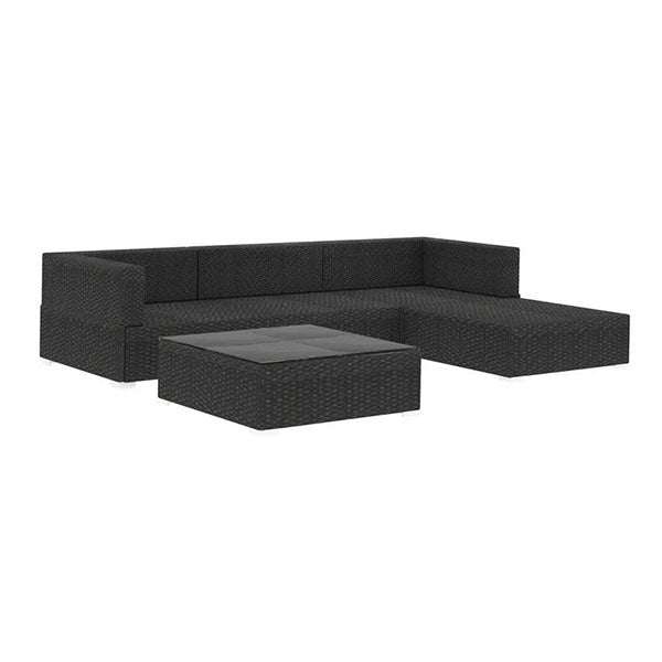 5 Piece Garden Lounge Set With Black Cushions Poly Rattan Black
