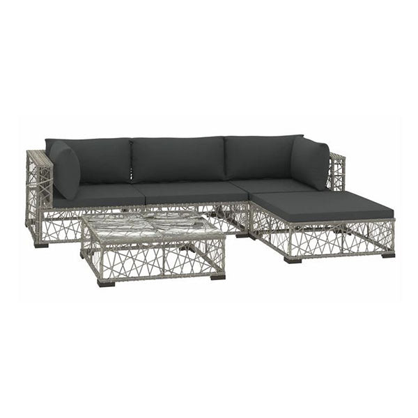 5 Piece Garden Lounge Set With Grey Cushions Pe Rattan