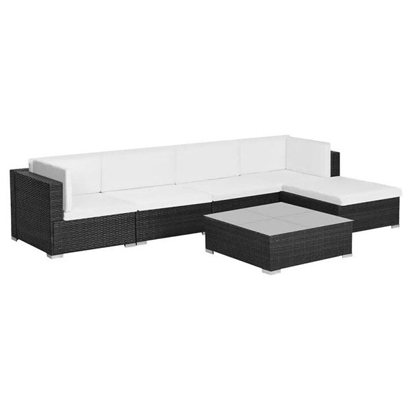 6 Piece Garden Lounge Set With Cream White Cushions Poly Rattan