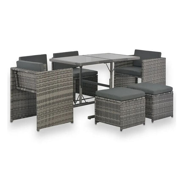 7 Piece Outdoor Dining Set With Cushions Pe Rattan Grey