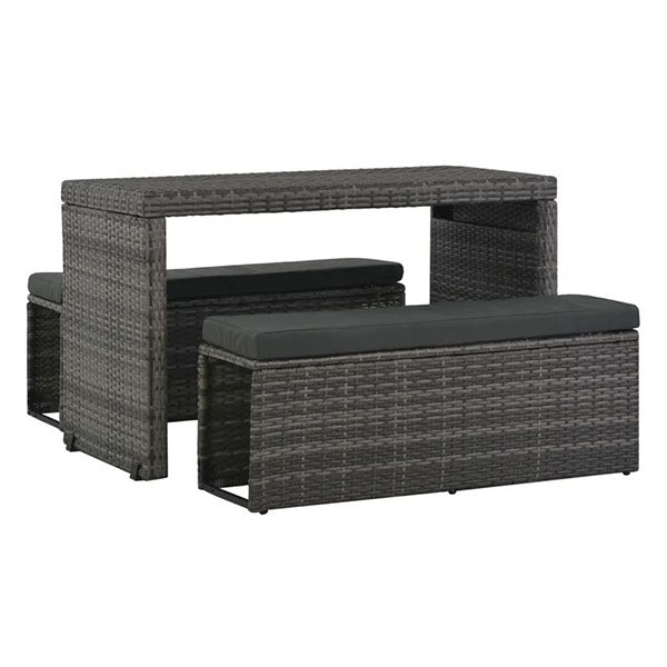 3 Piece Outdoor Dining Set With Cushions Pe Rattan Grey