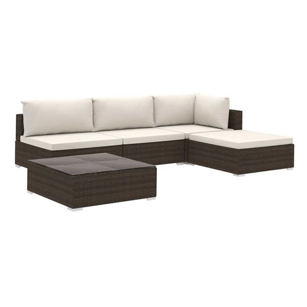 5 Piece Garden Lounge Set With Cushions Poly Rattan Steel Frame