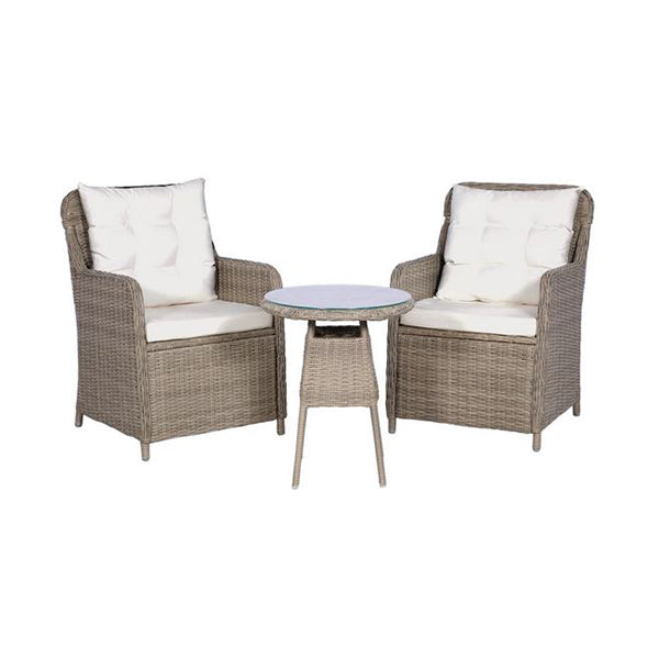 3 Piece Bistro Set With Cushions And Pillows Pe Rattan Brown