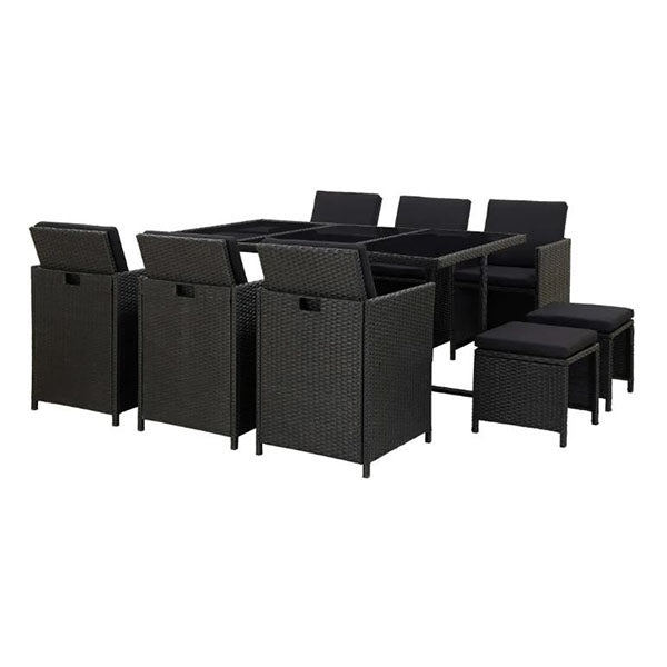 11 Piece Outdoor Dining Set With Black Cushions Pe Rattan