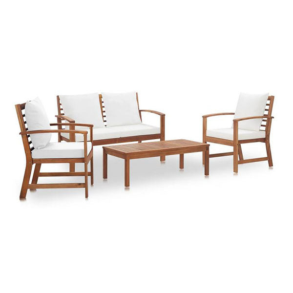 4 Piece Garden Lounge Set With Cushions Solid Acacia Wood Oil Finish