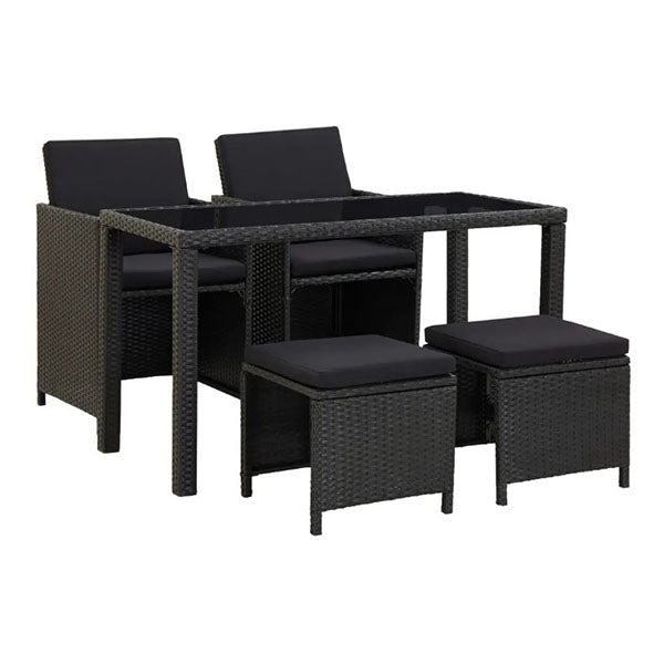 5 Piece Outdoor Dining Set With Black Cushions Pe Rattan