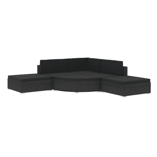 6 Piece Garden Lounge Set With Black Cushions Poly Rattan Black