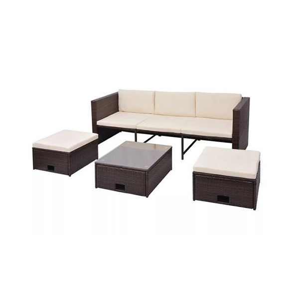 4 Piece Garden Lounge Set With Tables And Ottomans Cushion Poly Rattan