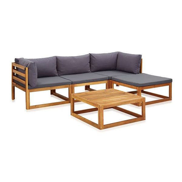 5 Piece Garden Lounge Set With Cushions Solid Acacia Wood Oil Finish