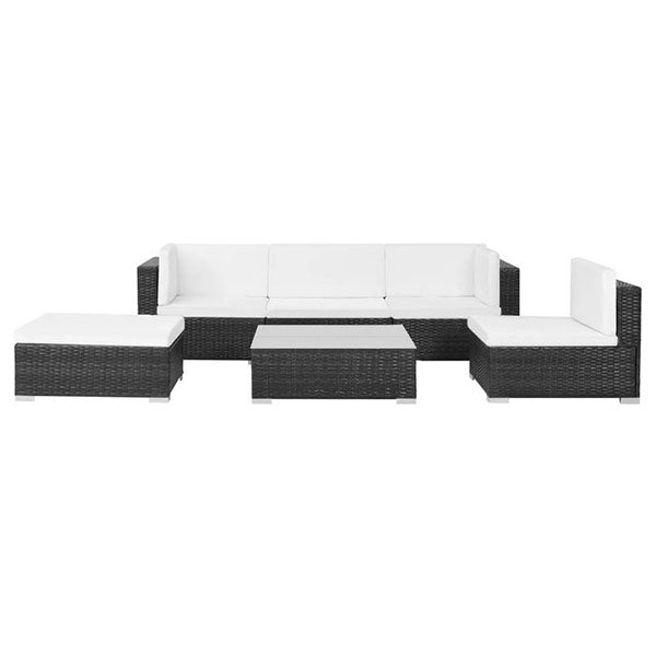 6 Piece Garden Lounge Set With Cream White Cushions Poly Rattan