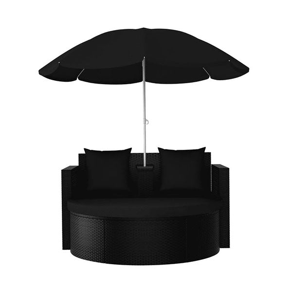 Garden Bed With Parasol Poly Rattan Black