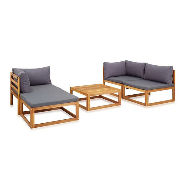 5 Piece Garden Lounge Set With Cushions Solid Acacia Wood Oil Finish