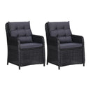 Garden Chairs 2 Pcs With Dark Grey Cushions Poly Rattan Black