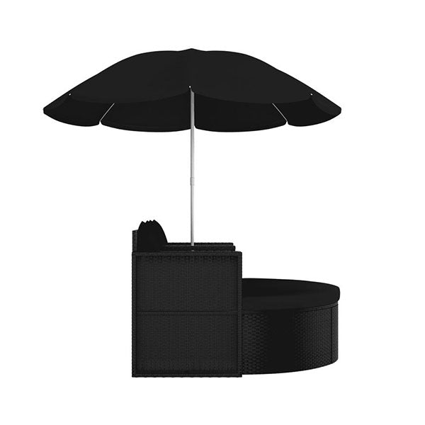 Garden Bed With Parasol Poly Rattan Black
