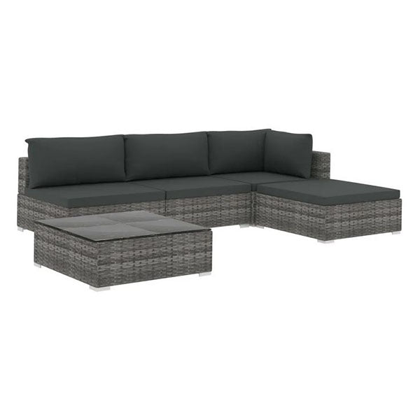 5 Piece Garden Lounge Set With Cushions Poly Rattan Steel Frame