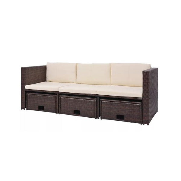 4 Piece Garden Lounge Set With Tables And Ottomans Cushion Poly Rattan