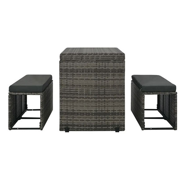 3 Piece Outdoor Dining Set With Cushions Pe Rattan Grey