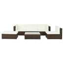 6 Piece Garden Lounge Set With Cream White Cushions Poly Rattan