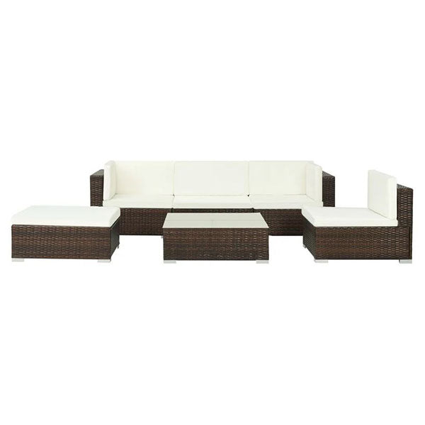 6 Piece Garden Lounge Set With Cream White Cushions Poly Rattan