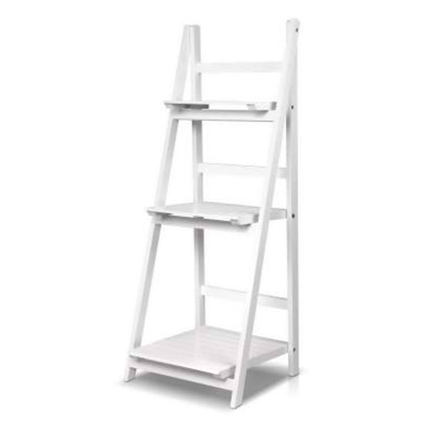 Display Shelf 3 Tier Wooden Ladder Storage Book Shelves Rack White
