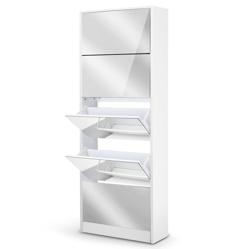 Mirrored Shoe Cabinet Storage 5 Drawers Shelf White