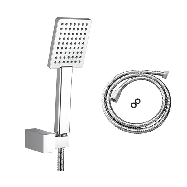 Bathroom Square Chrome Handheld Shower With Flexible Hose And Holder