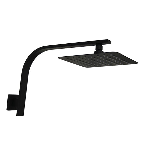 200 Mm 8 Inch Slim Black Rainfall Shower Head Wall Goose Neck Arm Set