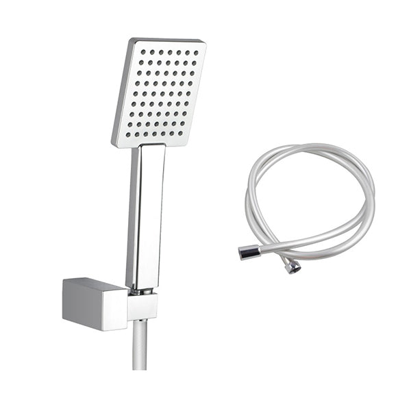 Bathroom Square Chrome Handheld Shower And Pvc Hose With Holder