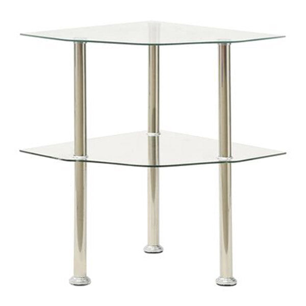 2 Tier Side Table Transparent 38X38X50 Cm Tempered Glass