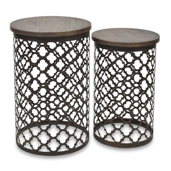 2 Piece Iron Side Table Set Bronze And Charcoal