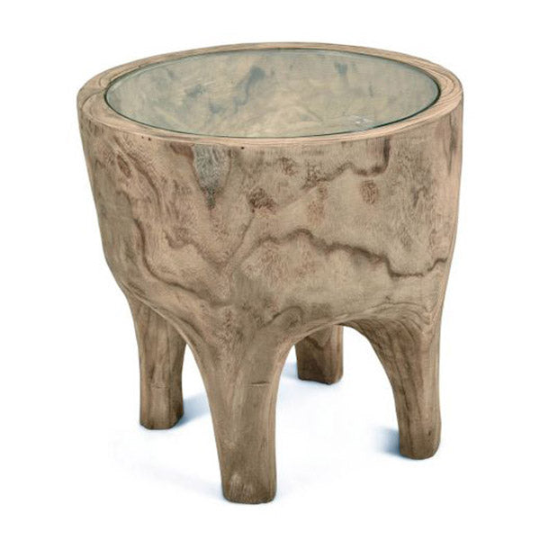 Wooden Side Table Natural With Glass Top 44X44X49Cm