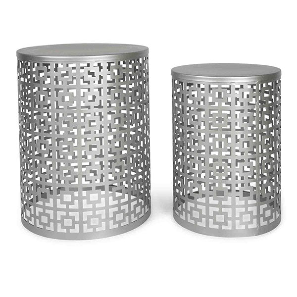 2 Piece Iron Side Tables Silver With Holes