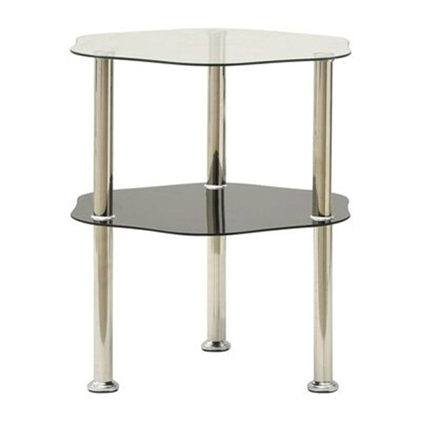2 Tier Side Table Transparent And Black 38X38X50Cm Tempered Glass