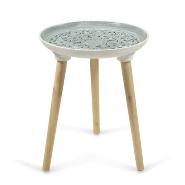 Wooden Side Table Teal And Natural