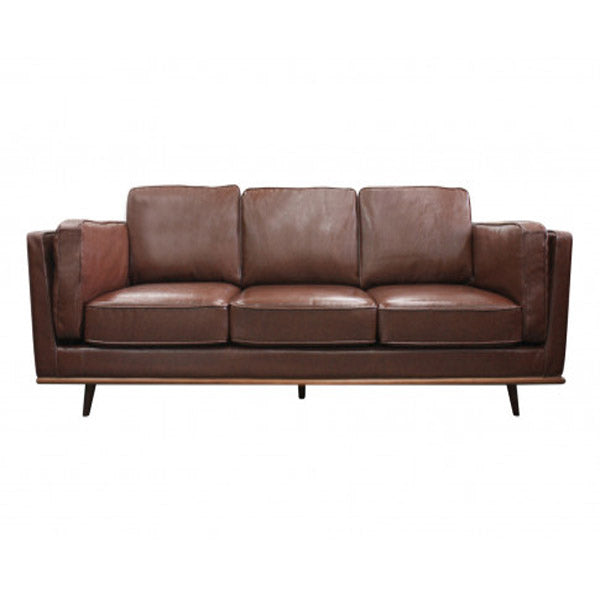 3 Seater Faux Sofa Brown Lounge Set With Wooden Frame