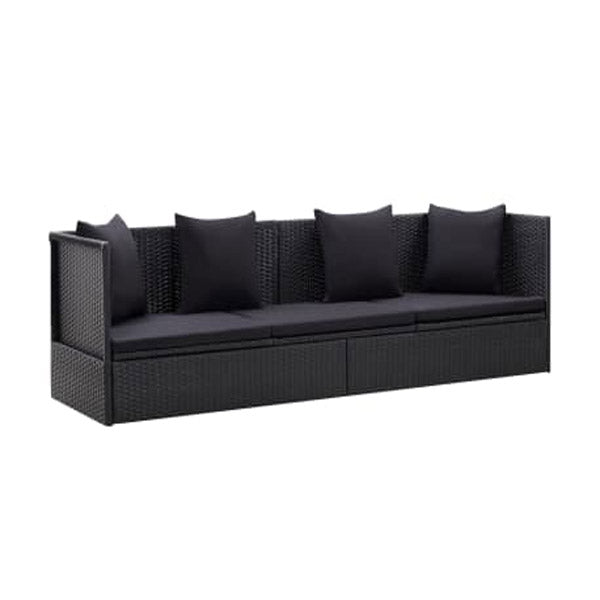 Outdoor Sofa With Cushion And Pillow Poly Rattan Black