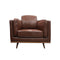 Single Seater Armchair Faux Leather Sofa Brown With Wooden Frame