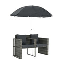 2 Seater Garden Sofa With Cushions And Parasol Grey Poly Rattan