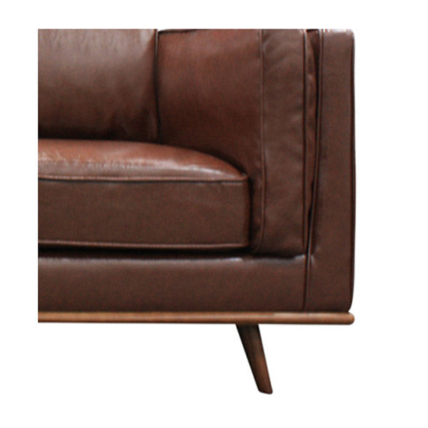 2 Seater Faux Sofa Brown Lounge Set With Wooden Frame