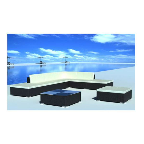 8 Piece Garden Lounge Set With Cushions Poly Rattan Black