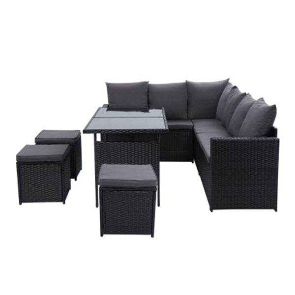 Outdoor Furniture Dining Sofa Set Wicker 9 Seater Storage Cover