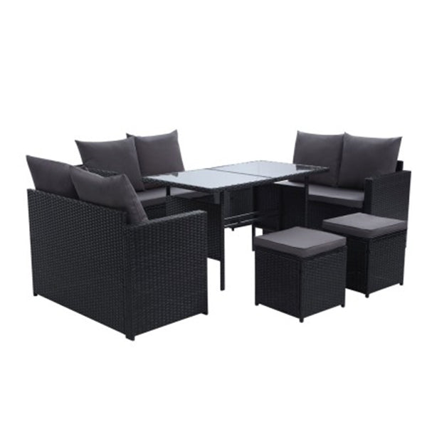 Outdoor Furniture Dining Sofa Set Wicker 9 Seater Storage Cover