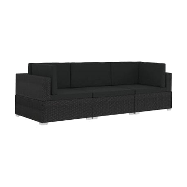 3 Piece Garden Sofa Set With Cushions Poly Rattan Black