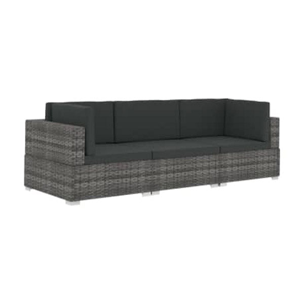 3 Piece Garden Sofa Set With Cushions Poly Rattan Grey