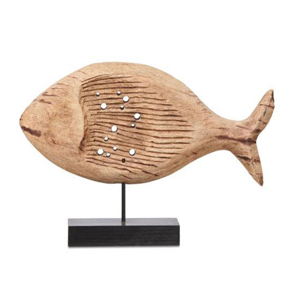Wooden Fish Statue On Stand Natural And Black 54Cm