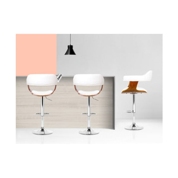 Wooden Bar Stool with White PU Leather