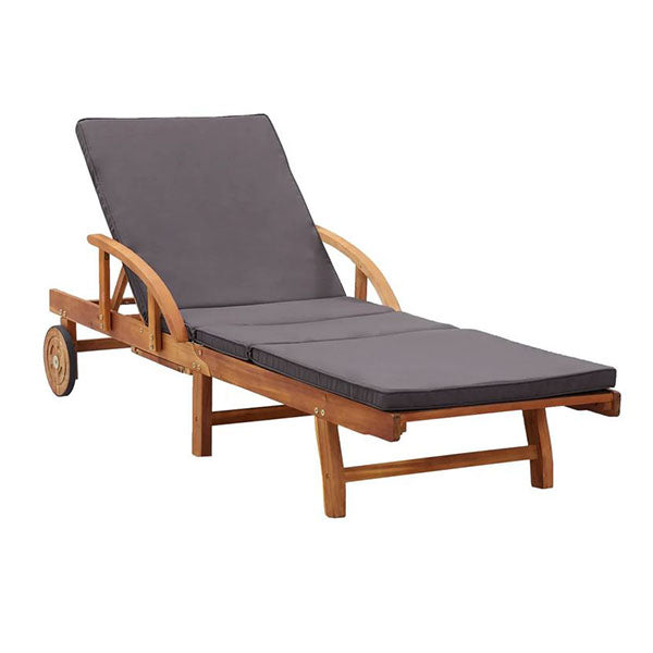 Sun Lounger With Cushion Solid Acacia Wood Oil Finish