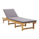 Folding Sun Lounger With Dark Grey Cushion Solid Acacia Wood