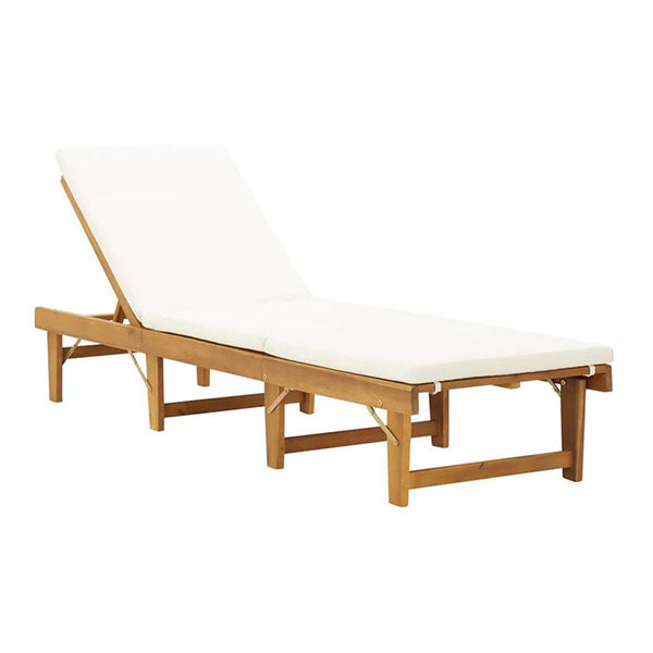 Folding Sun Lounger With Cream White Cushion Solid Acacia Wood